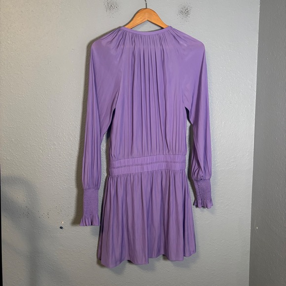 Ramy Brook Brin Tassel Tie Neck Mini Long Sleeve Dress Purple Size Small Party - Picture 6 of 10